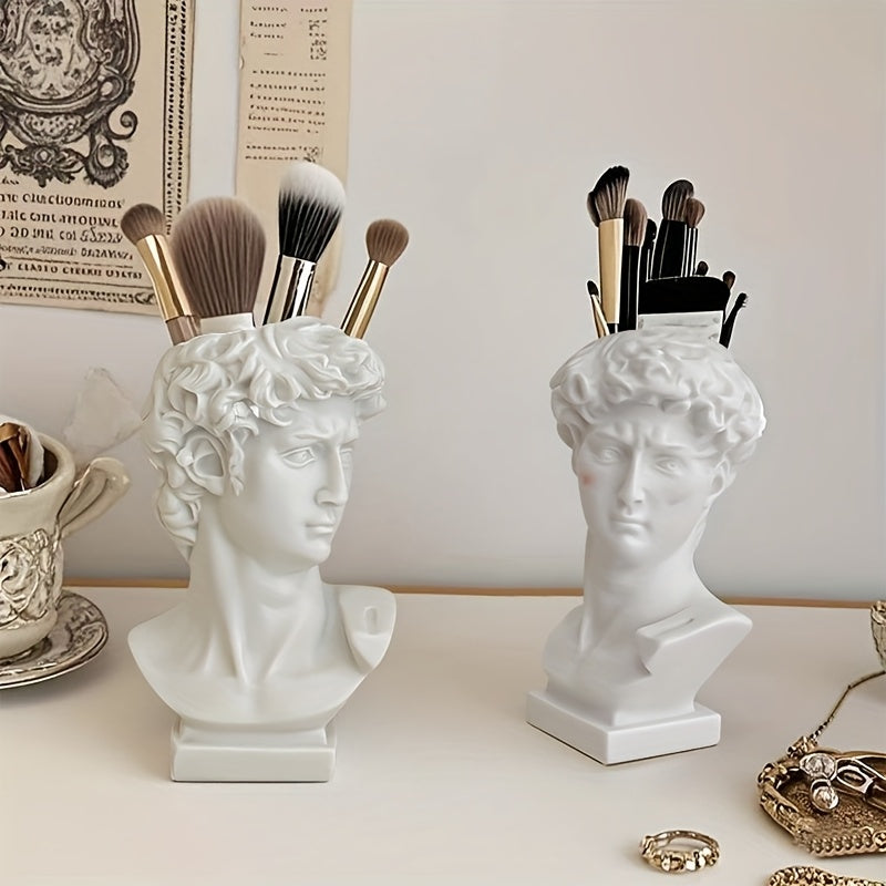 Soporte para Auriculares de Estatua Artística Creativa, Decoración de Escritorio para Oficina o Dormitorio, Adorno de Mesa con Forma de Cabeza, Soporte para Bolígrafos en Resina Sintética Ligera y Anticaída