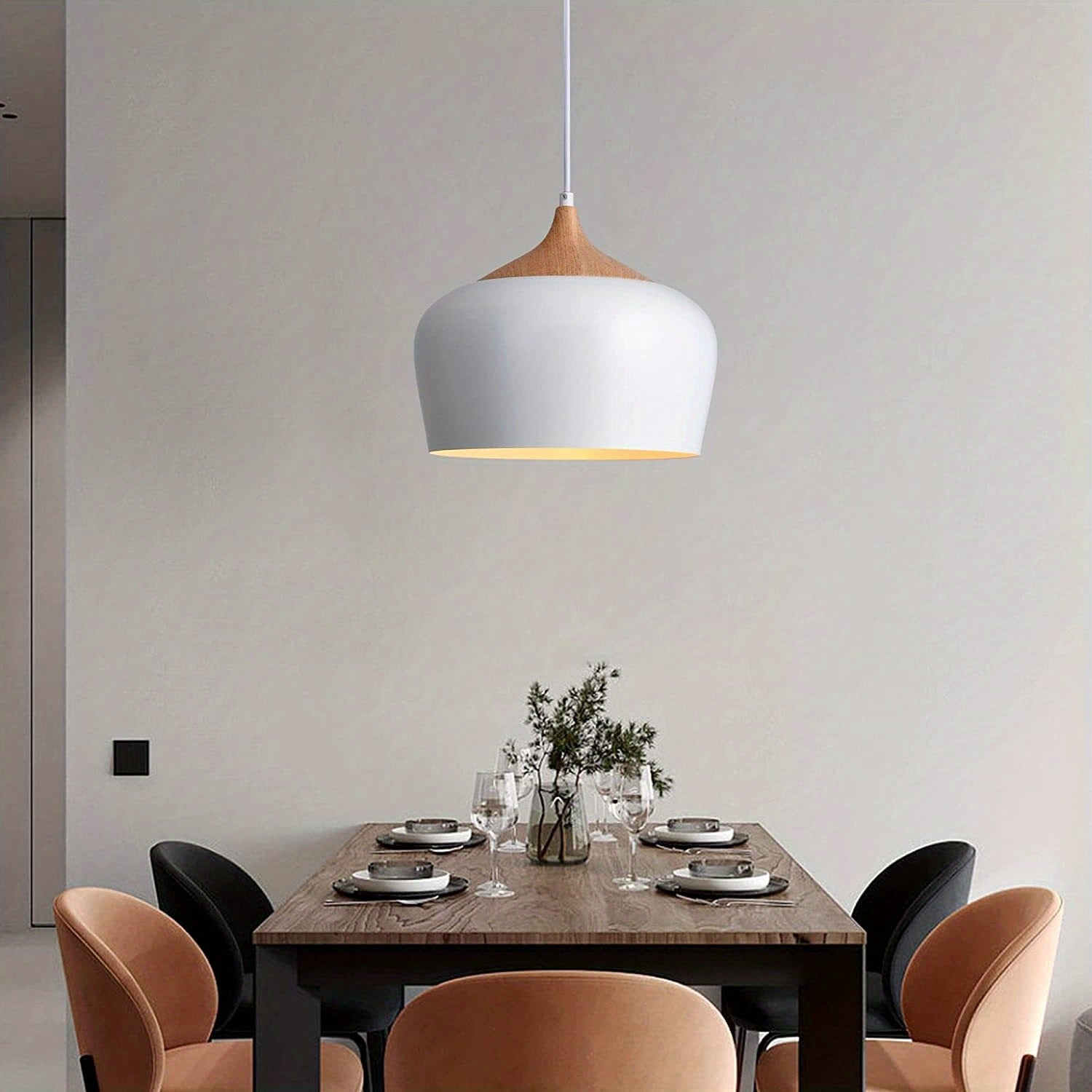 Arandela Moderna Minimalista de Hierro con Diseño en Madera Negra/Blanca - Ideal para Comedor o Isla de Cocina