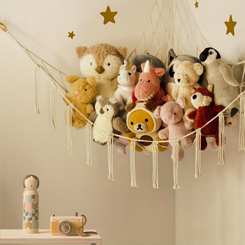 Hamaca de Pared Estilo Bohemia para Animales de Peluche con Flecos - Organizador Ligero de Tela para Juguetes