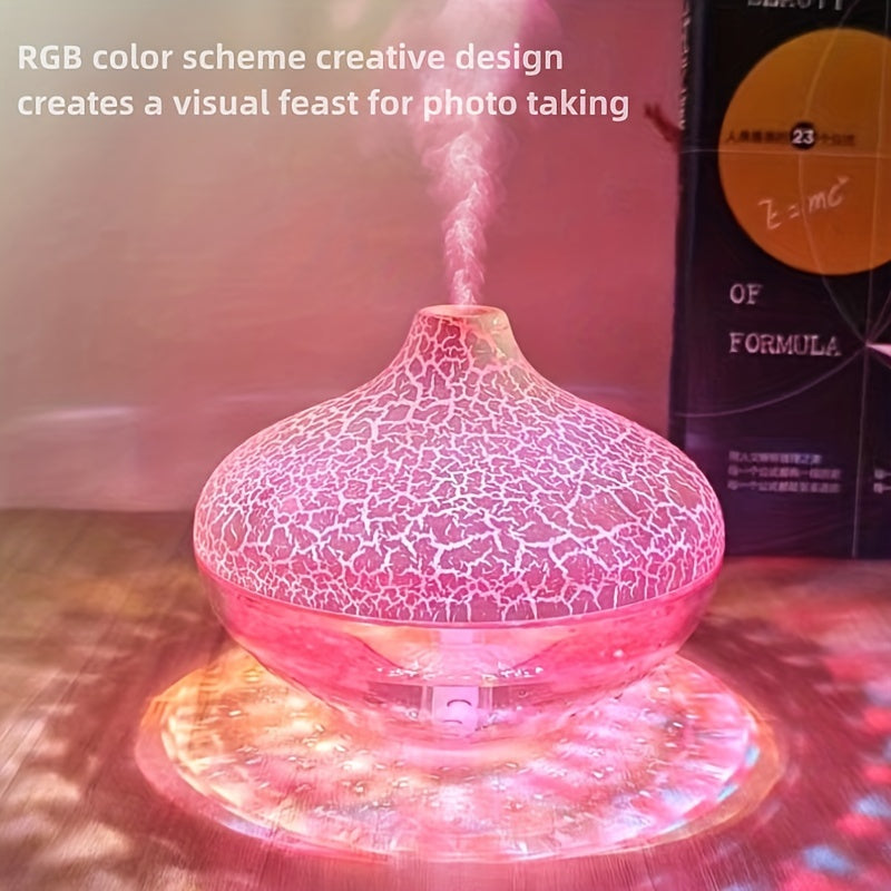 1pc de nuevo humidificador difusor de aroma de luz LED de cristal, 300 ml adecuado para múltiples escenarios, humidificador de grietas de cristal con luz ambiental colorida, dispositivo de hidratación de niebla nano silenciosa, no incluye baterías, alime