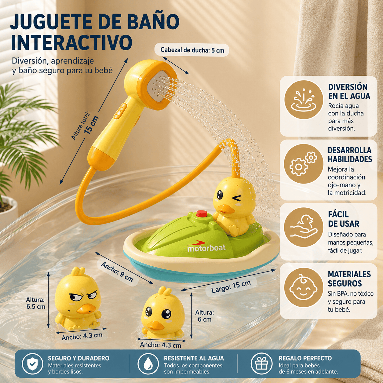Patitos de Baño con Fuente de Agua y Barco Eléctrico para Bebés