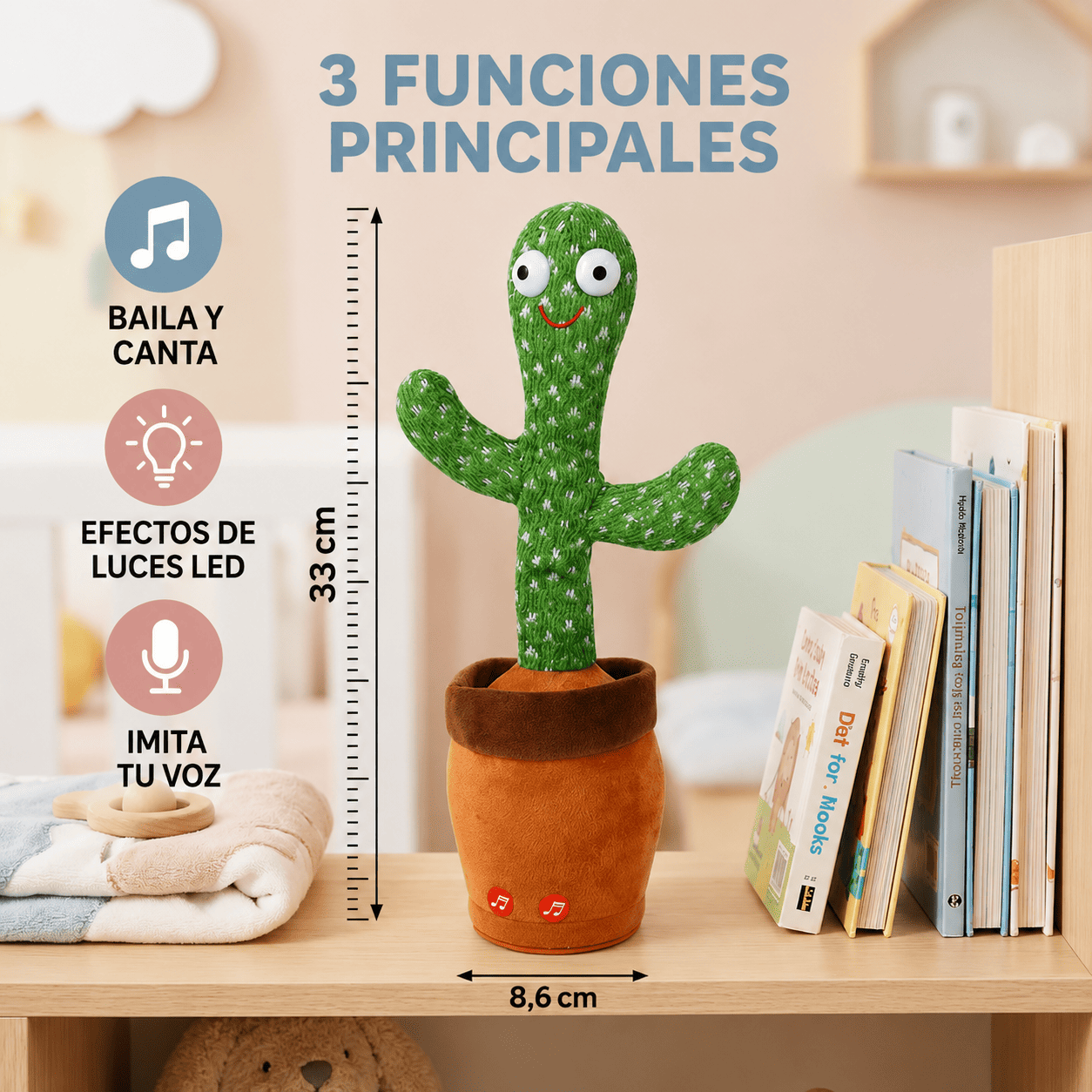 Peluche Bailarin Cactus Luminoso Juguete Color Verde 60 Canciones