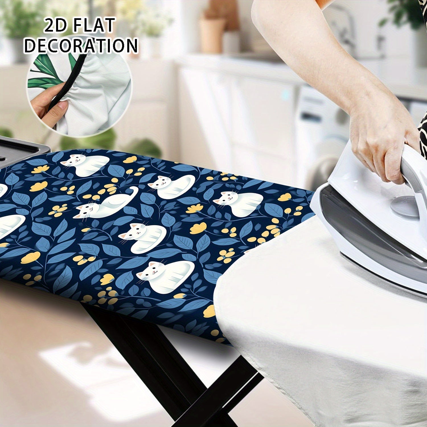 Accesorio de Planchado Decorativo 2D, Funda para Tabla de Planchar con Diseño de Gatos y Borde Elástico - Tamaño Estándar, Ideal para el Hogar o Regalo para Amantes del Artesanato, Accesorios para Lavandería, 1 Unidad (Tabla no Incluida), 2D Plano