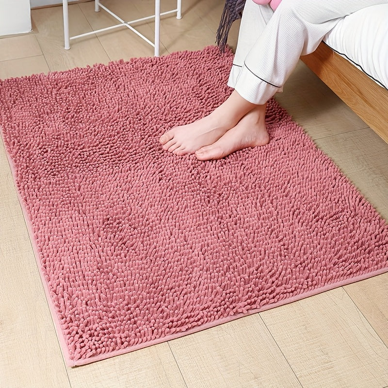 Alfombra de baño de felpa, 1 pieza - Antideslizante, lavable, de poliéster con respaldo de PVC, diseño rectangular para decoración de baño, dormitorio, sala de estar y entrada, alfombra de baño|alfombra decorativa|alfombra lavable a máquina