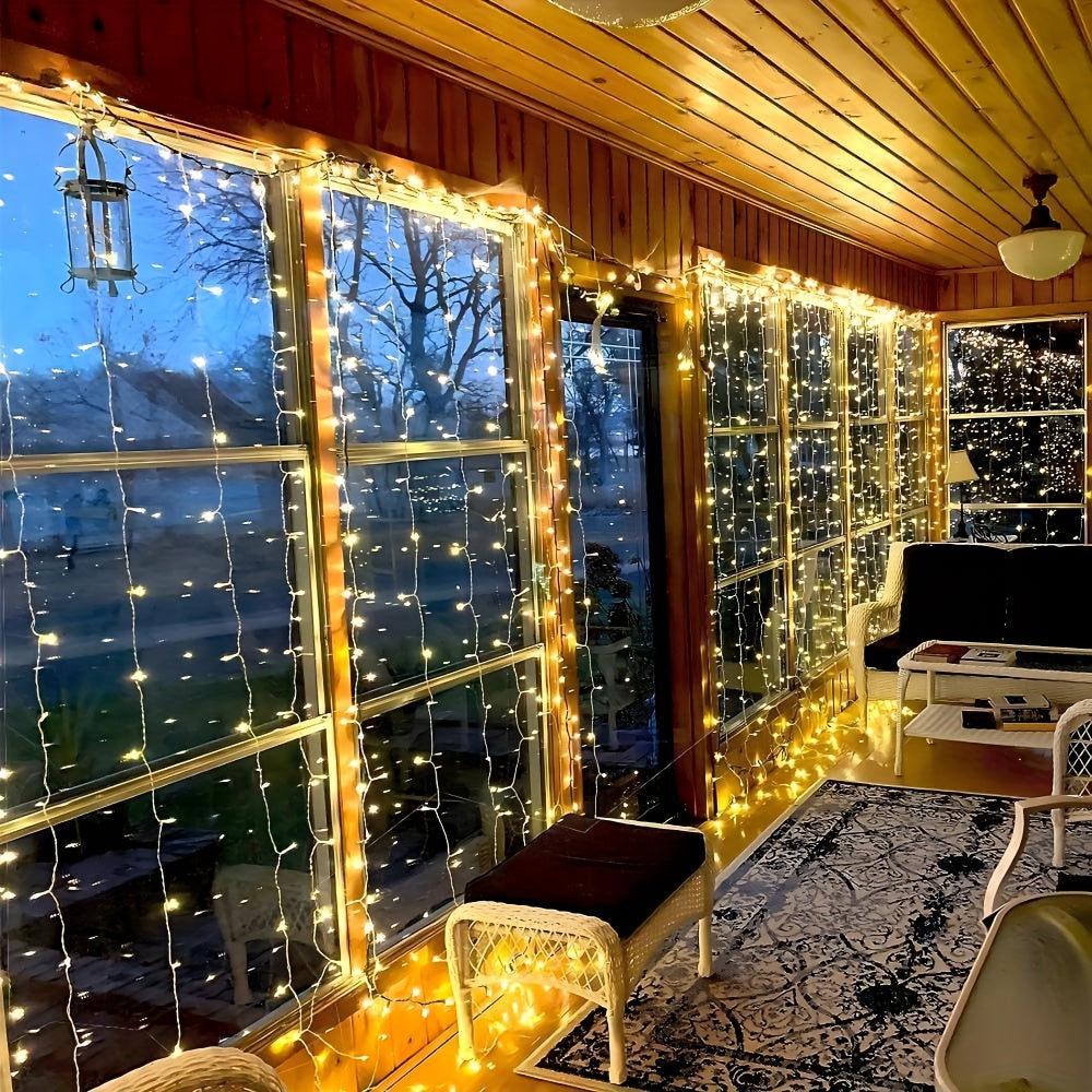 Luzes de hadas USB de 8 modos, incluyendo control remoto, luz blanca cálida y acogedora, y luz blanca pura brillante. Perfectas para celebraciones de vacaciones, bodas soñadoras, iluminación de hogar y escenario. No incluye cortinas.
