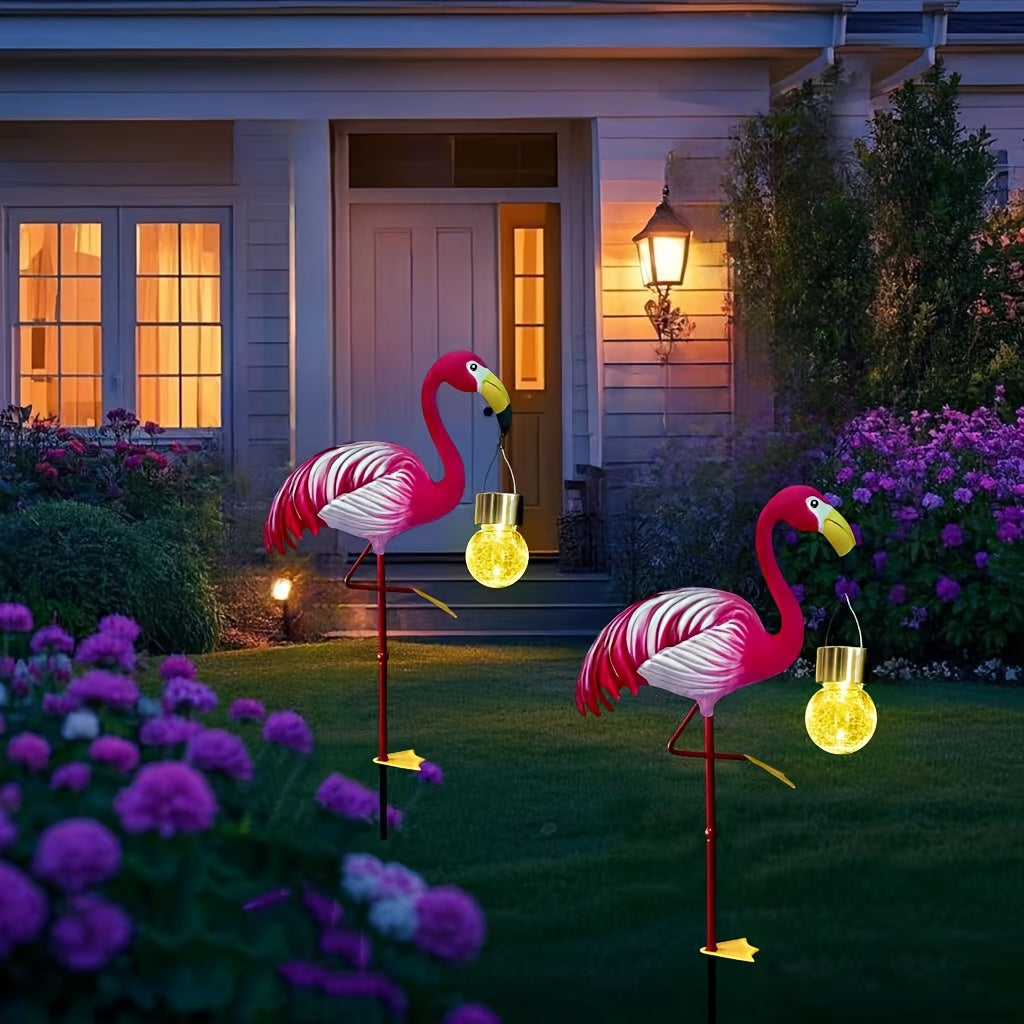 Farol solar de flamenco para exteriores, montaje en suelo, diseño exquisito con bola cálida blanca y estampado colorido, ideal para terraza, jardín o patio, decoración luminosa perfecta como regalo para familiares y amigos