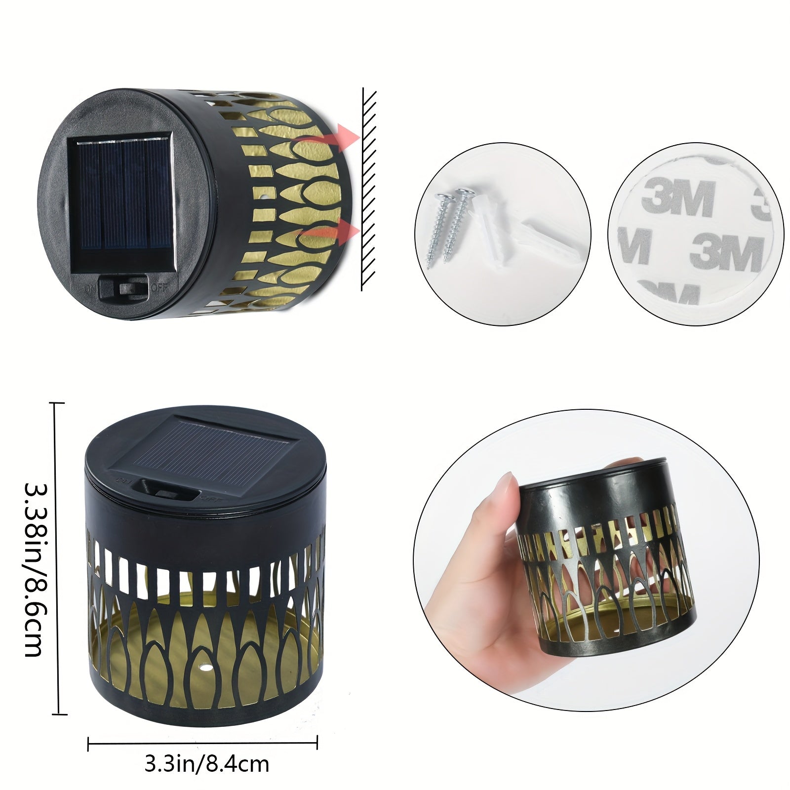 4 piezas de faroles solares para exteriores - Luces de pared IP65 de metal redondo para porche, conjunto de gran valor, luces automáticas para exteriores más brillantes para casas grandes, luces de amanecer a anochecer clásicas para puertas, pasillos y s