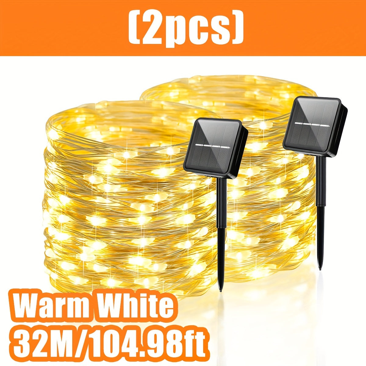 32.0 metros 300 luces de hada solares LED, 8 modos luces de cadena para exteriores para jardín, patio, árbol, Navidad, boda, RV, Halloween, Ramadán - Luces eléctricas portátiles solares IP54 para exteriores, iluminación de jardín | Iluminación festiva |