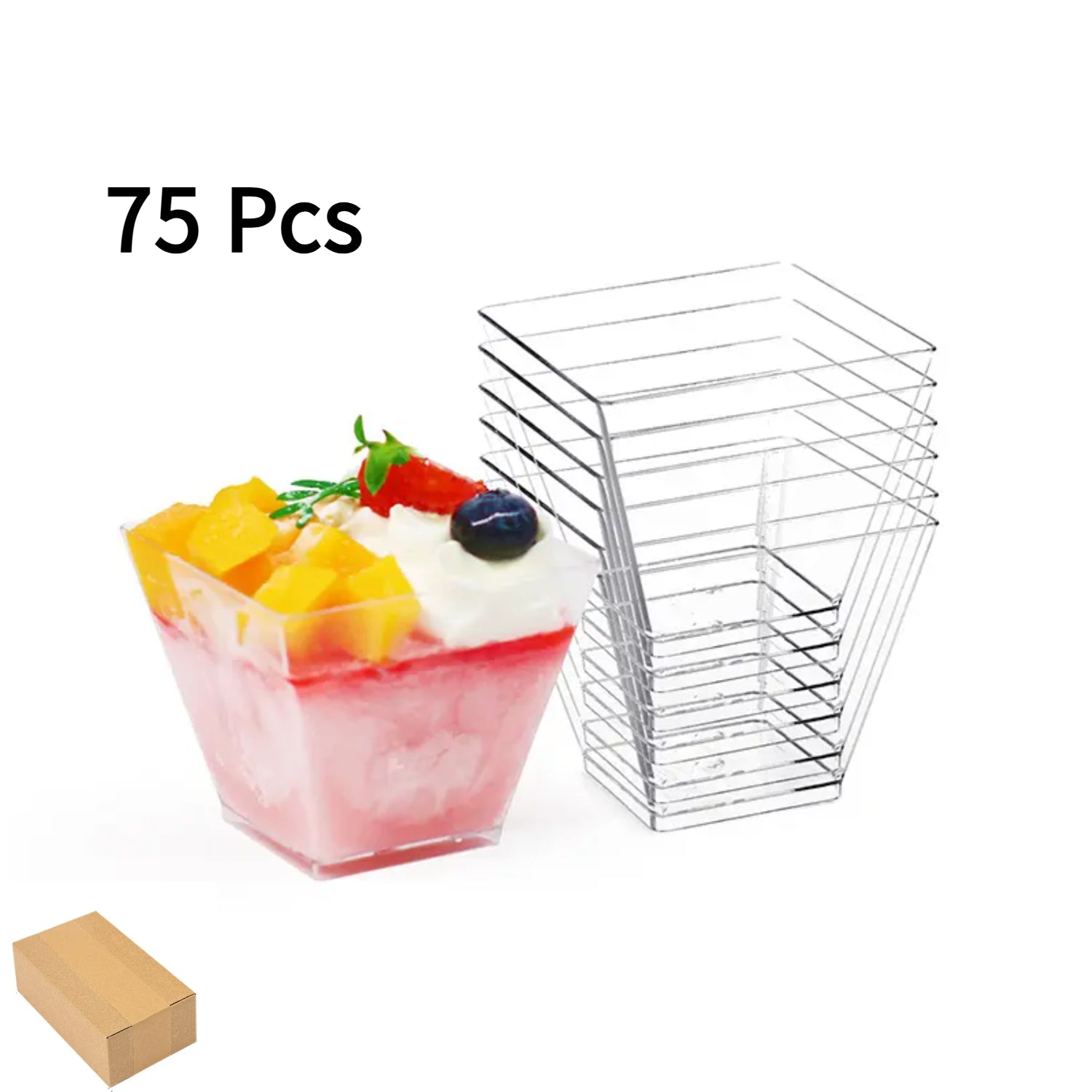 50/75/100 vasos cuadrados mini de plástico transparente, 60ml/2oz, reutilizables para postres, gelatina, helado y fiestas, material PS resistente, diseño apilable para fácil almacenamiento, suministros para servicio de alimentos | Vasos apilables | Vasos