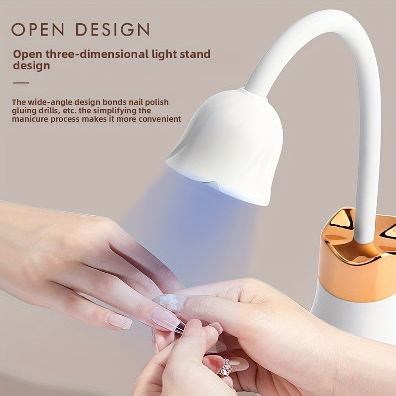 Mini Lámpara LED para Uñas - Secador de Gel Rápido con Sensor Automático y Temporizador, Luz USB Portátil con Cuello Flexible, Diseño Compacto para Hogar o Salón, Equipo de Pedicura, Cabezales Intercambiables, Color Blanco