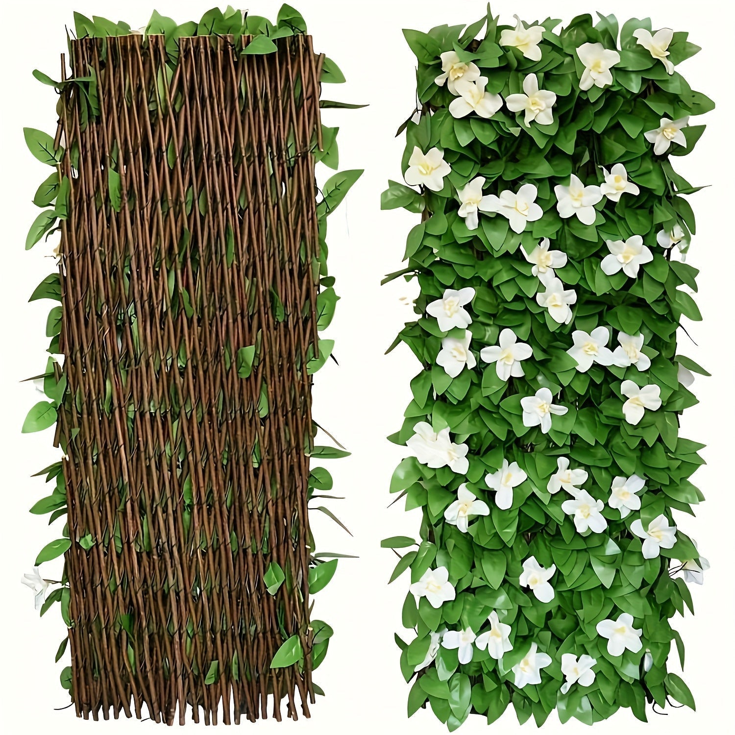 Cerco de privacidad artificial expandible con hiedra y orquídeas, diseño realista de follaje y flores, cerca de plástico resistente para jardín exterior, decoración de bodas, patio y jardín, sin necesidad de electricidad, fácil instalación, cerco decorat