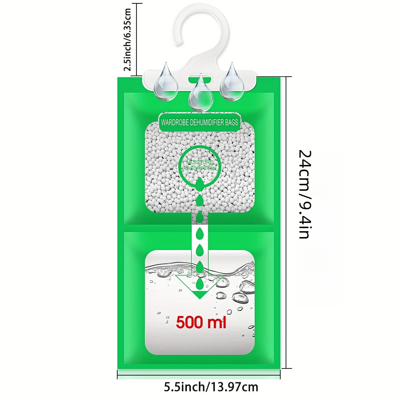 10 piezas de bolsas de desecante de gel de sílice verde - Absorbedor de humedad para armario interior de secado colgante, plástico, no necesita electricidad, operación estándar, ideal para almacenamiento y conservación, control de humedad | Almacenamient