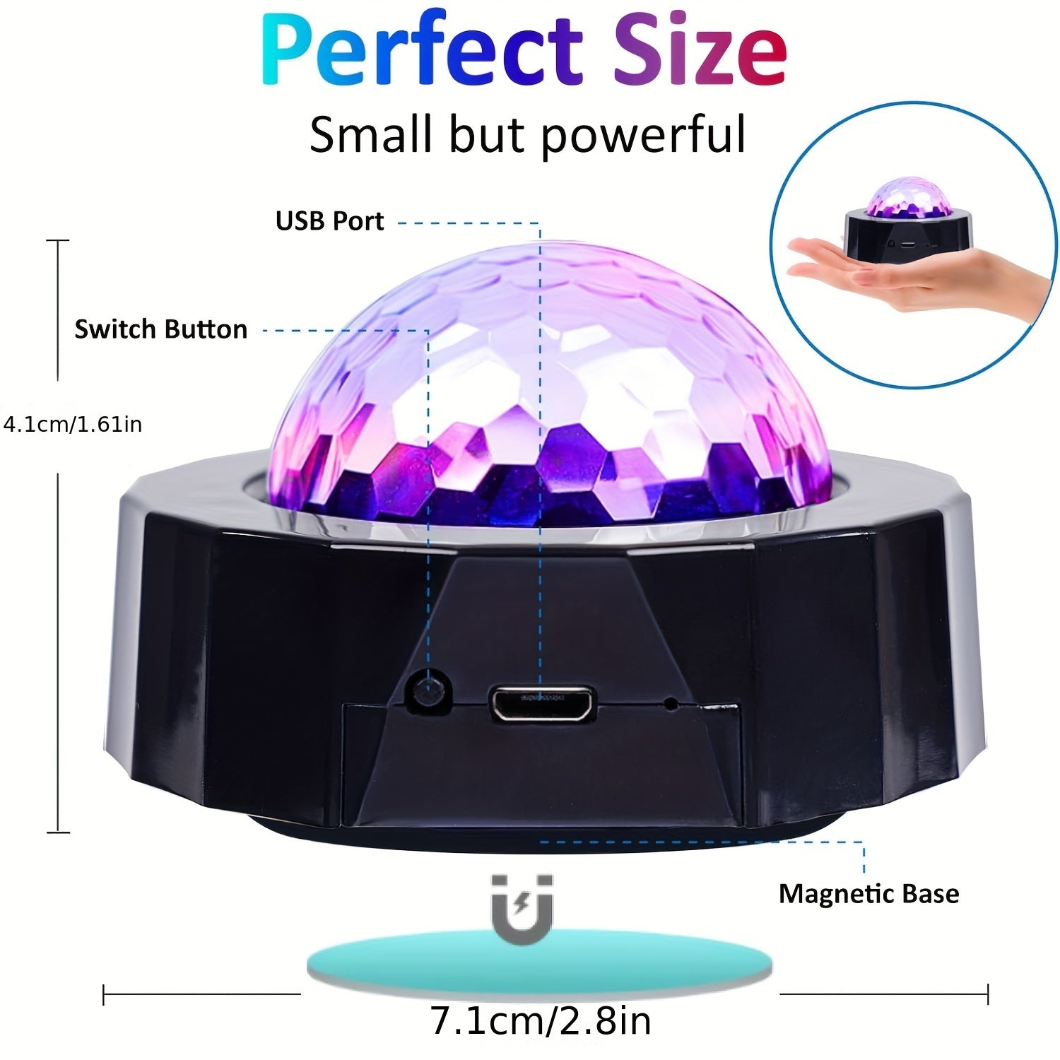Mini bola de discoteca GCYS con iluminación LED de escenario con USB recargable, luces de fiesta portátiles multicolores para decoración, DJ, cumpleaños, bar, Navidad sin láser - Aspecto sin terminar, batería de polímero de litio