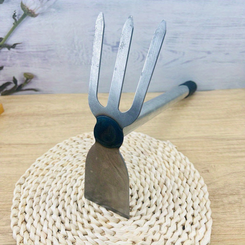 1 pieza de pala y rastrillo de doble propósito con mango de acero duradero - Herramienta de jardinería ergonómica para palas y rastrillos eficientes, ideal para plantar flores, mantenimiento de jardines | Rastrillo de metal resistente | Diseño ergonómico