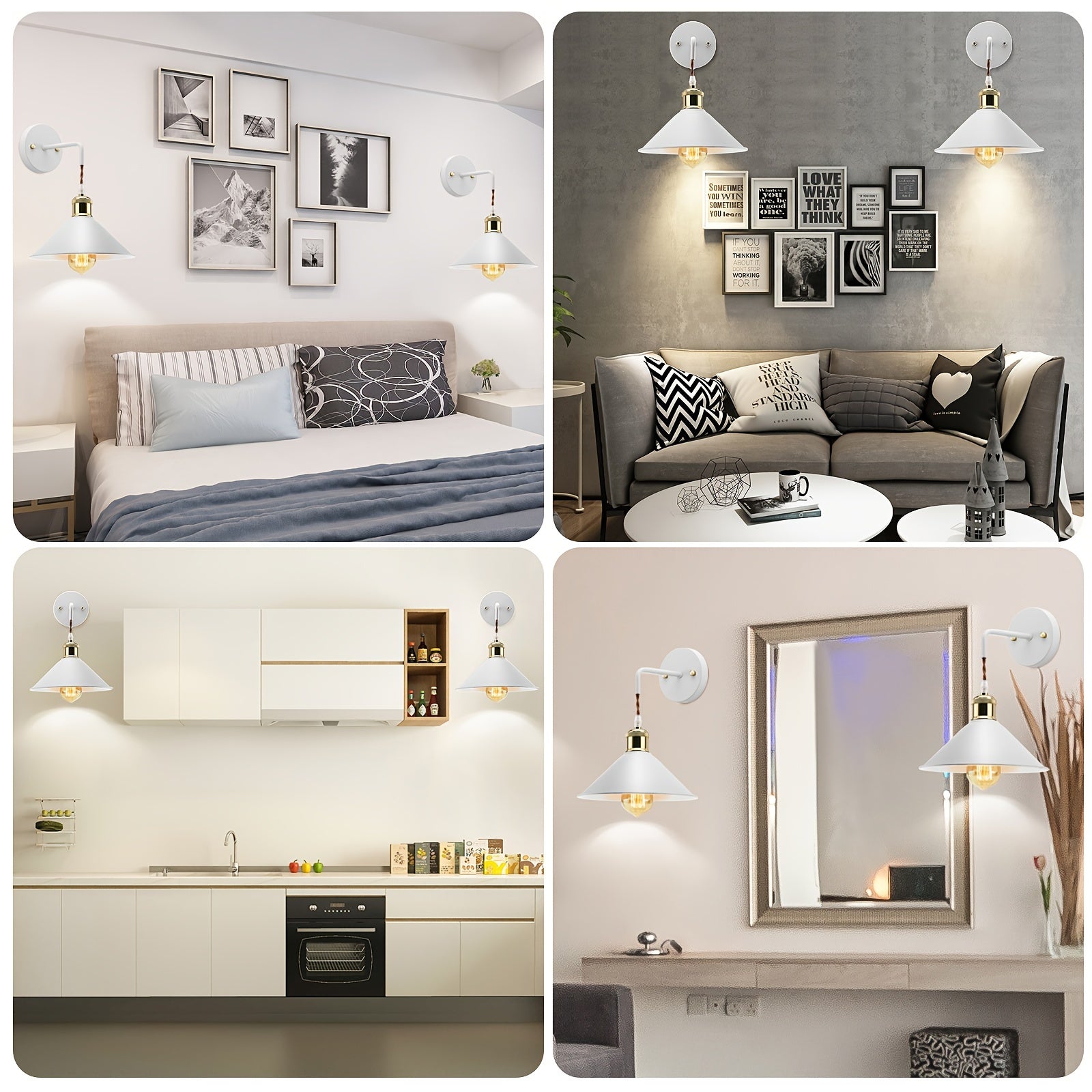 2pcs Apliques de Pared Estilo Granja Moderna - Vintage e Industrial, Acabado Metálico, Con Cableado para Instalación Fácil, No Incluye Interruptor ni Enchufe