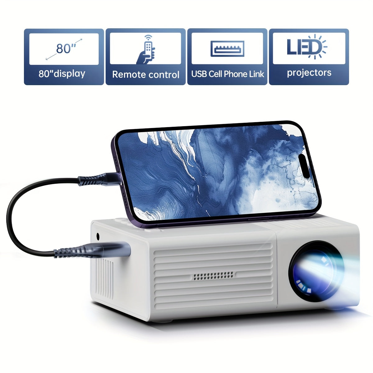 Proyector mini LCD HD para cine en casa y camping al aire libre, control remoto, compatible con USB AV y tarjeta SD, relación de aspecto 4:3, brillo de 20 ANSI lumens, ideal para regalos de Navidad, Halloween y Acción de Gracias, proyector de camping | P