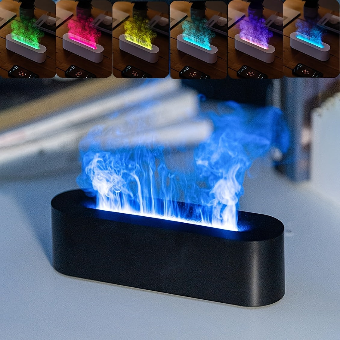 Máquina de aromaterapia de llama de color degradado, material ABS, apagado programado de 3 velocidades, protección contra cortes de agua y energía, humidificador evaporativo, alimentado por USB, rocío frío, para hogar, oficina, estudio de yoga y spa, tem