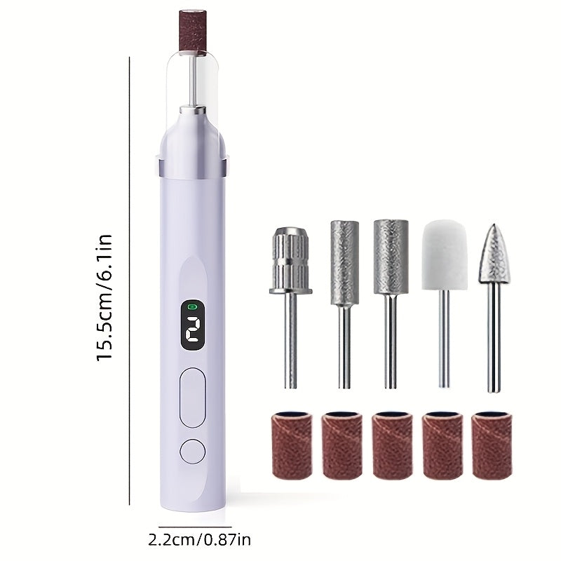 Juego de taladro eléctrico recargable para uñas, equipado con 6 cabezales de lijado, máquina de lijado de alta velocidad para uñas de acrílico y gel, pantalla de visualización LED, carga USB, kit de herramientas para uñas y pies, adecuado para instalacio