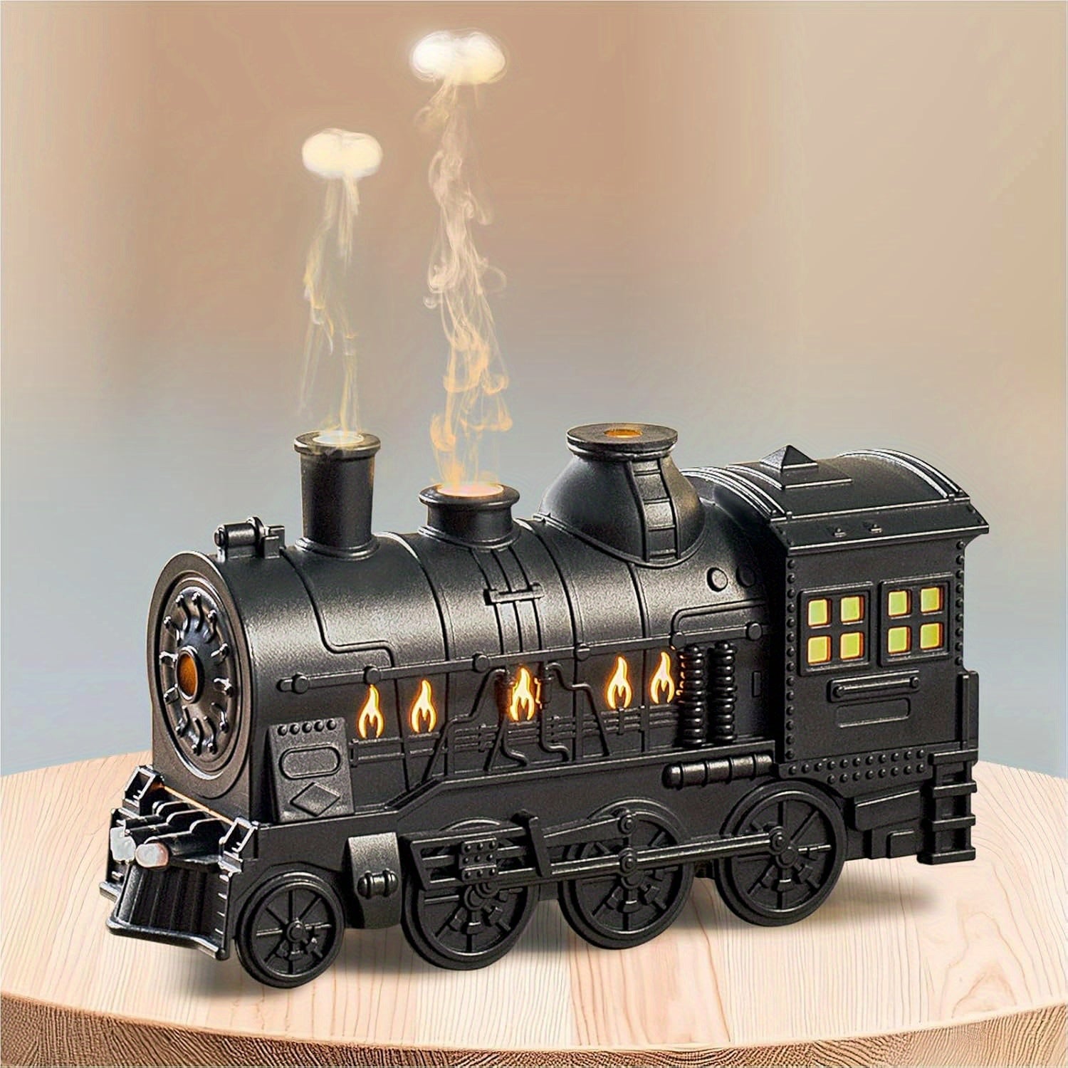 Diffusor de aceite esencial de locomotora de vapor vintage de 300 ml - Humidificador de niebla fresca con control remoto, 2 luces, 2 modos, apagado automático - Ideal para el hogar, la oficina y las habitaciones de los jóvenes.