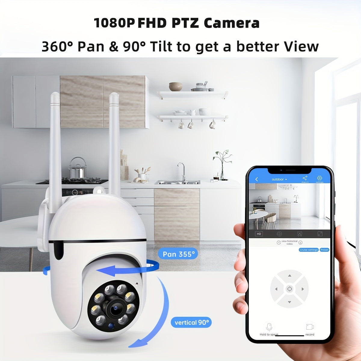 1 cámara con visión nocturna de color completo, inalámbrica 1080P HD, para interiores y exteriores, con audio bidireccional, cámara de seguridad inalámbrica, con seguimiento de movimiento, para mayores y mascotas, con Wi-Fi 2.4G y zoom lateral/derecha