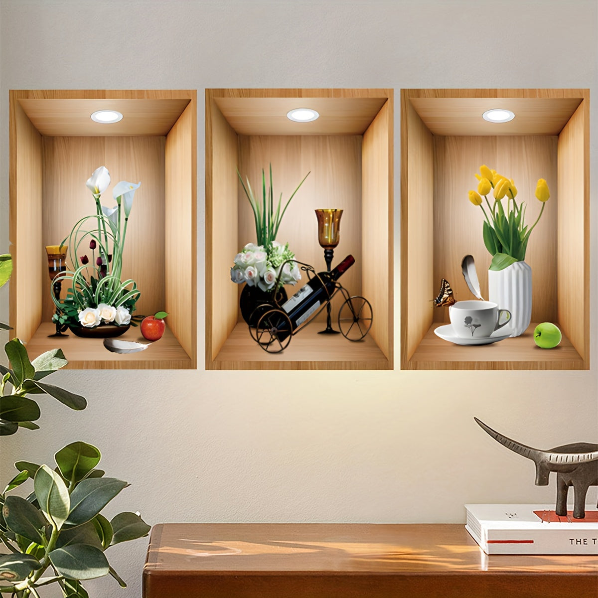 Adhesivo de Pared con Marco de Fotos de Flores y Plantas Verdes en 3D para Sala de Estar, Dormitorio, Estudio, Fondo de Pared del Hogar, Decoración de Entrada, Calcomanía de Pared Autoadhesiva de PVC