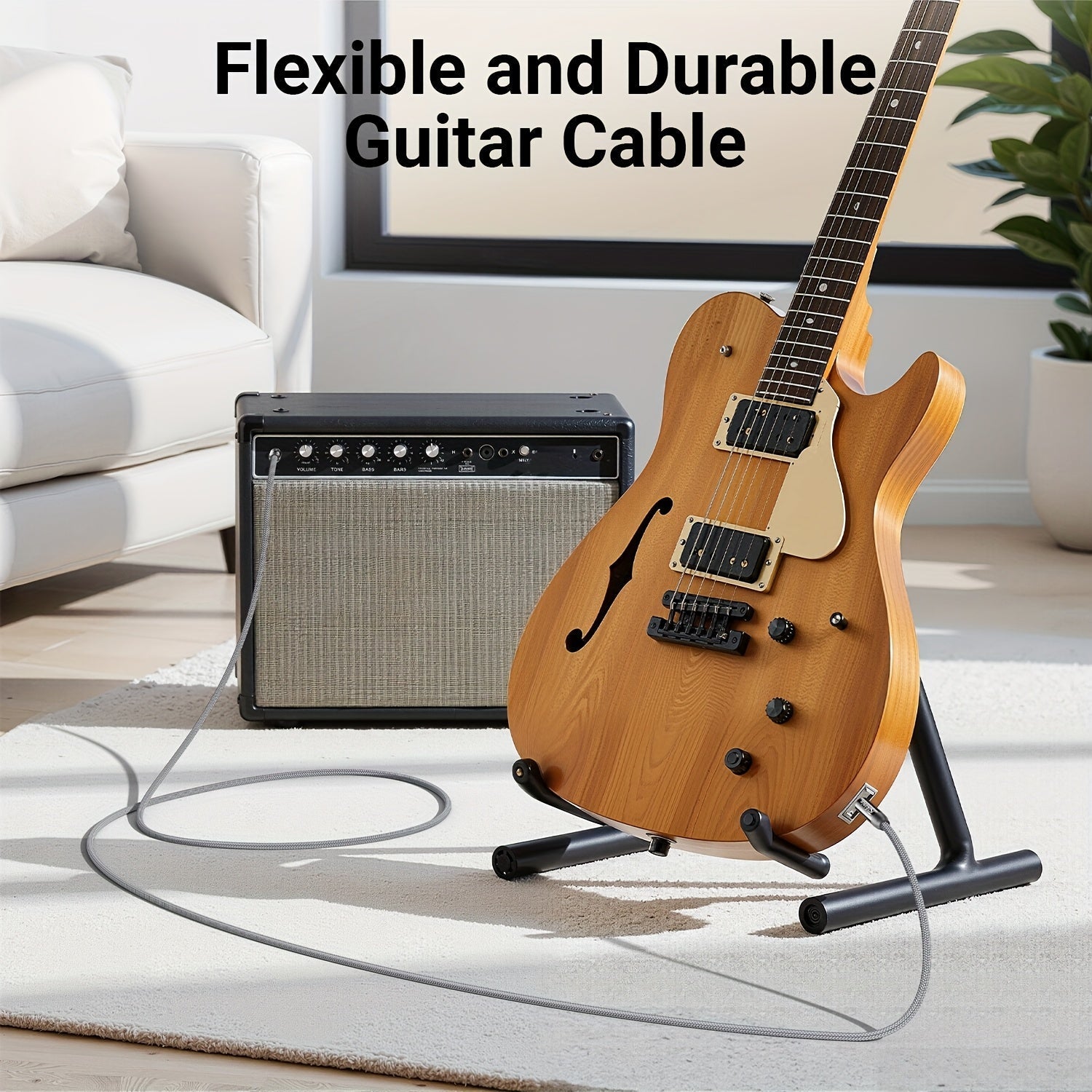 Cable de instrumento de 6,35 mm, de lujo plateado, con enchufe de canal único de 6,35 mm y línea TS de 1/4", no equilibrado, cable de salto de guitarra/instrumento, macho a macho, con carcasa de aleación de zinc y banda trenzada de nailon, adecuado para