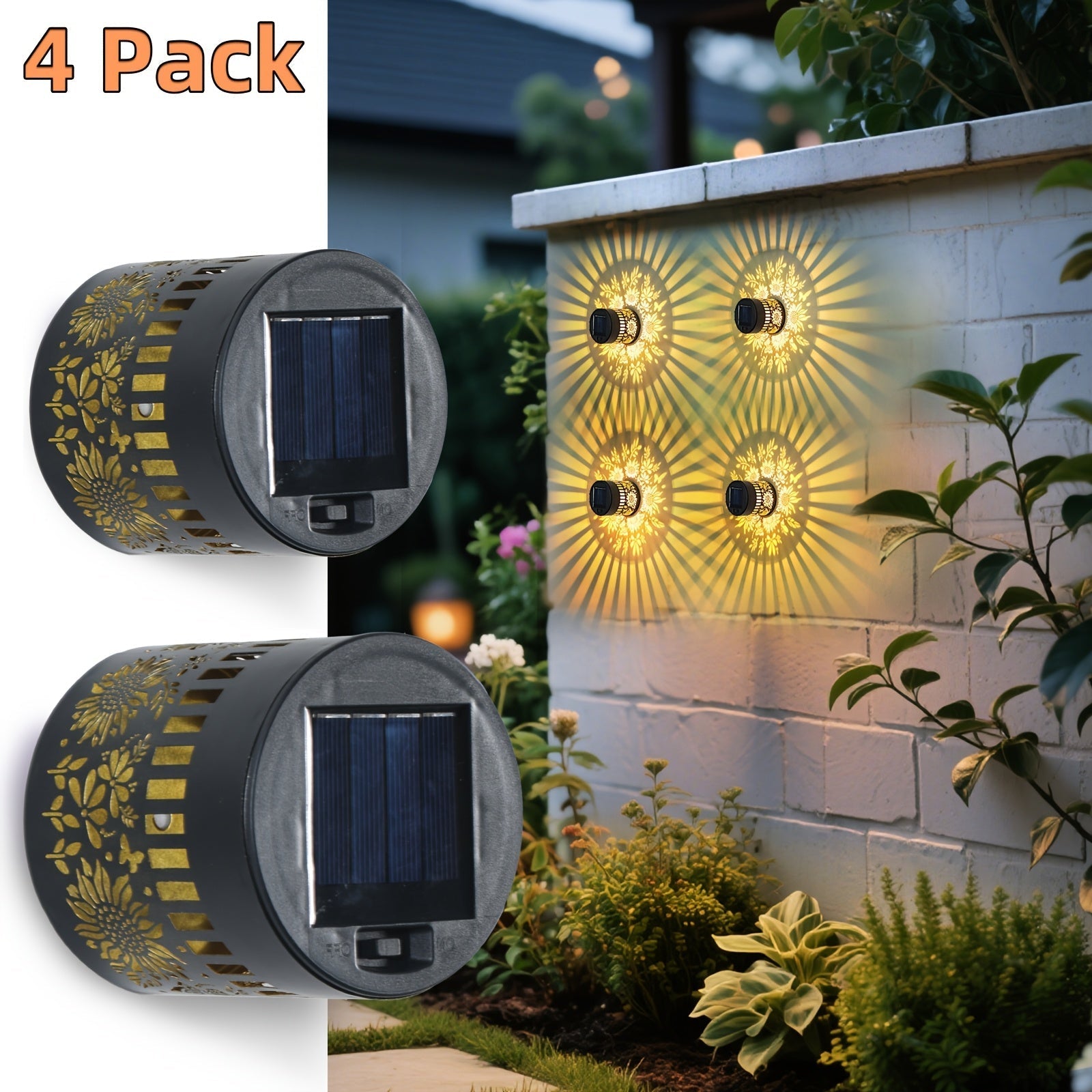 OTDECOR 4pcs Luces Solares para Valla Girasol, Lámparas de Metal con Energía Solar para Exterior, Decoración de Jardín, Patio y Puerta Principal, Temática de Poste, Decoración para Exteriores