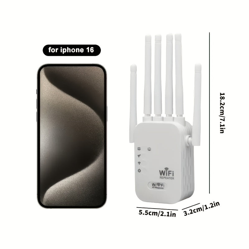 2025 Nuevo Potente Amplificador de WiFi, Repetidor de WiFi, 1200Mbps WiFi, Enchufe de EE. UU. (100-240V) para Cobertura en Hogares/Oficinas, Amplificador de Señal de WiFi de Alta Velocidad con Fuertes 6 Antenas - Puerto de Ethernet Conectado, Señal Poten