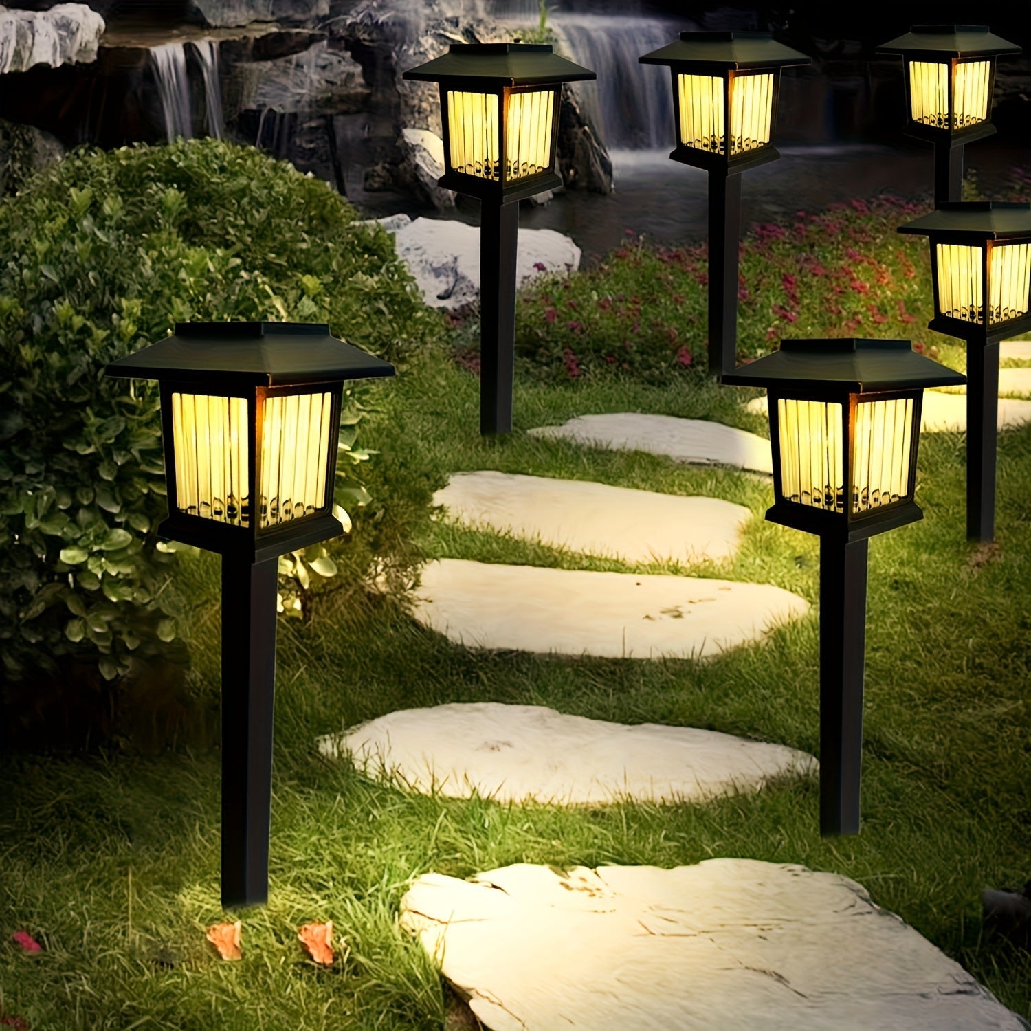 6 luces solares de jardín con clavijas - Iluminación LED exterior para caminos, luz cálida/blanca, encendido/apagado automático, fácil instalación, ideal para jardín, cabaña, parque o calle - Regalo perfecto para Navidad y Halloween, iluminación solar ex