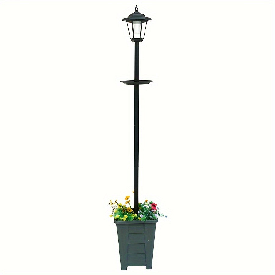 Comedero para pájaros solar retro con maceta inferior, ideal para decoración de jardín, lámpara solar creativa de doble nivel para ambiente exterior