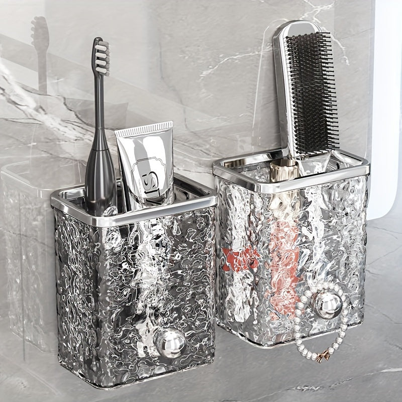 Porta cepillos con diseño de glaciar y ondas de agua, estante de baño sin taladro, caja organizadora para accesorios de maquillaje y artículos de baño