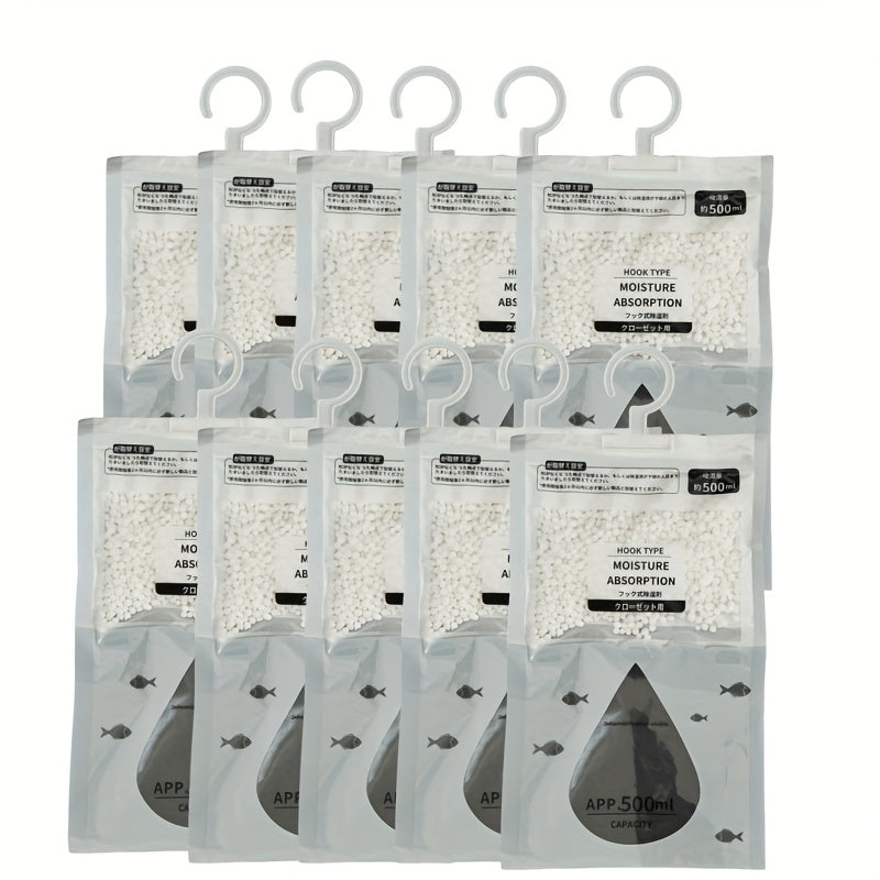 Paquete de 5/10 bolsas deshumidificadoras de gran capacidad de 500Ml, no se necesita electricidad para la deshumidificación de armarios y hogares, bolsas absorbentes de humedad, no requiere energía.