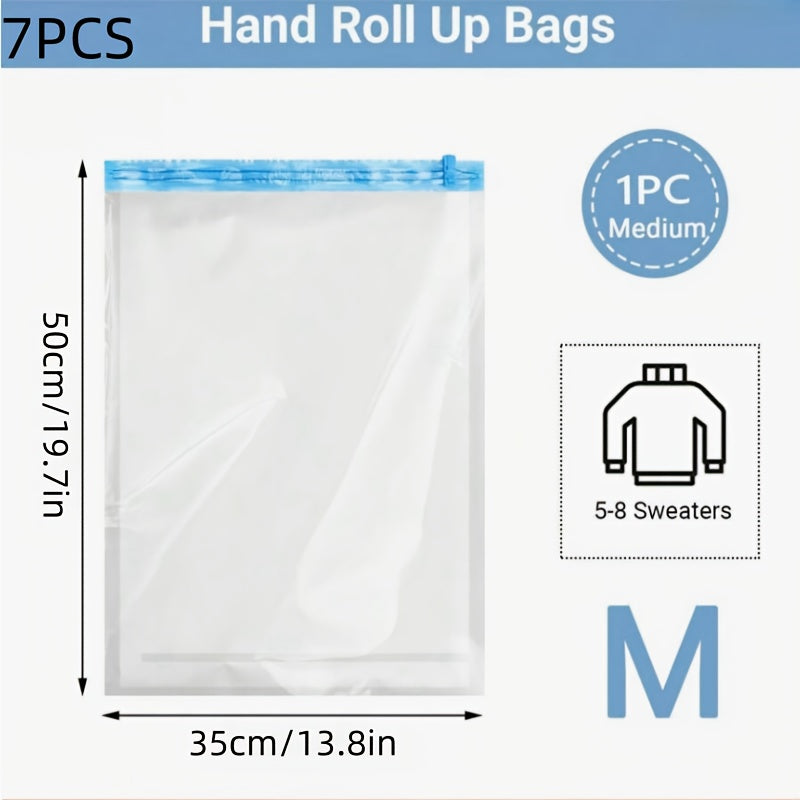 7 piezas: Bolsas de compresión para ahorrar espacio, sin necesidad de aspiradora o bomba, ideal para viajeros frecuentes, diseño para enrollar a mano, fácil de usar, bolsa de almacenamiento que cabe perfectamente en tu mochila, organización con separació