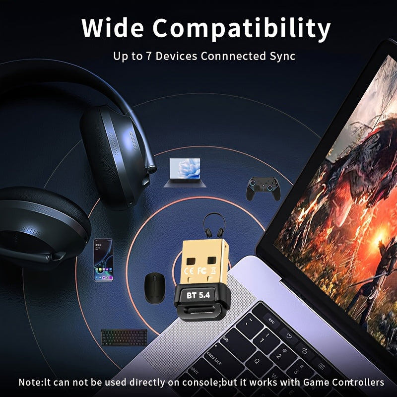 Adaptador sin varillas USB 5.4 Ultra Mini con Diseño de Gancho Colgante, Plug & Play para Win8.1-11 (Sin Controladores Requeridos), Compatible con Sistemas Win7, Soporta Hasta 7 Dispositivos Simultáneamente (Portátiles/Auriculares/Altavoces/Mouse/Tableta