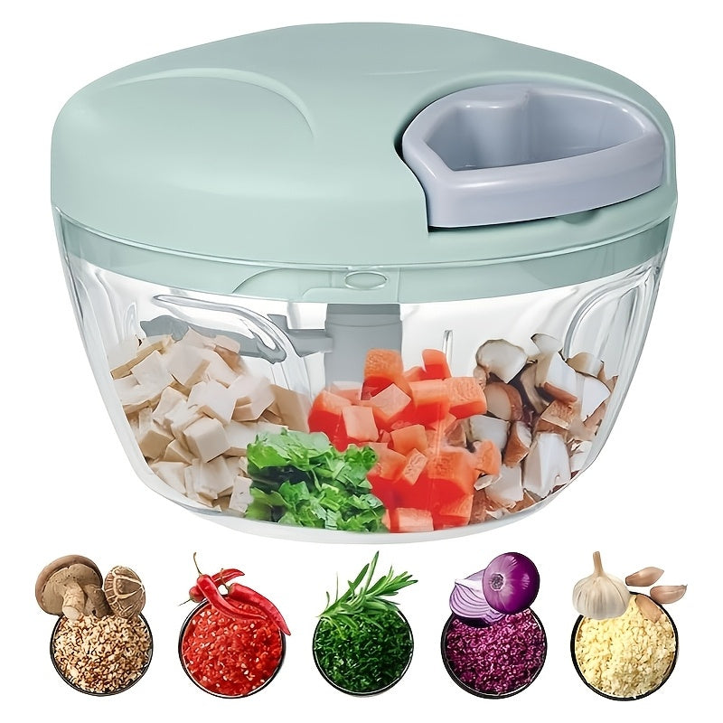 Un procesador de alimentos manual multifuncional - picadora de alimentos manual, procesador de cocina manual, cortador adecuado para verduras, carne, frutas, nueces, ajo, cebolla, fabricante de ensaladas de chile - una herramienta de cocina eficiente