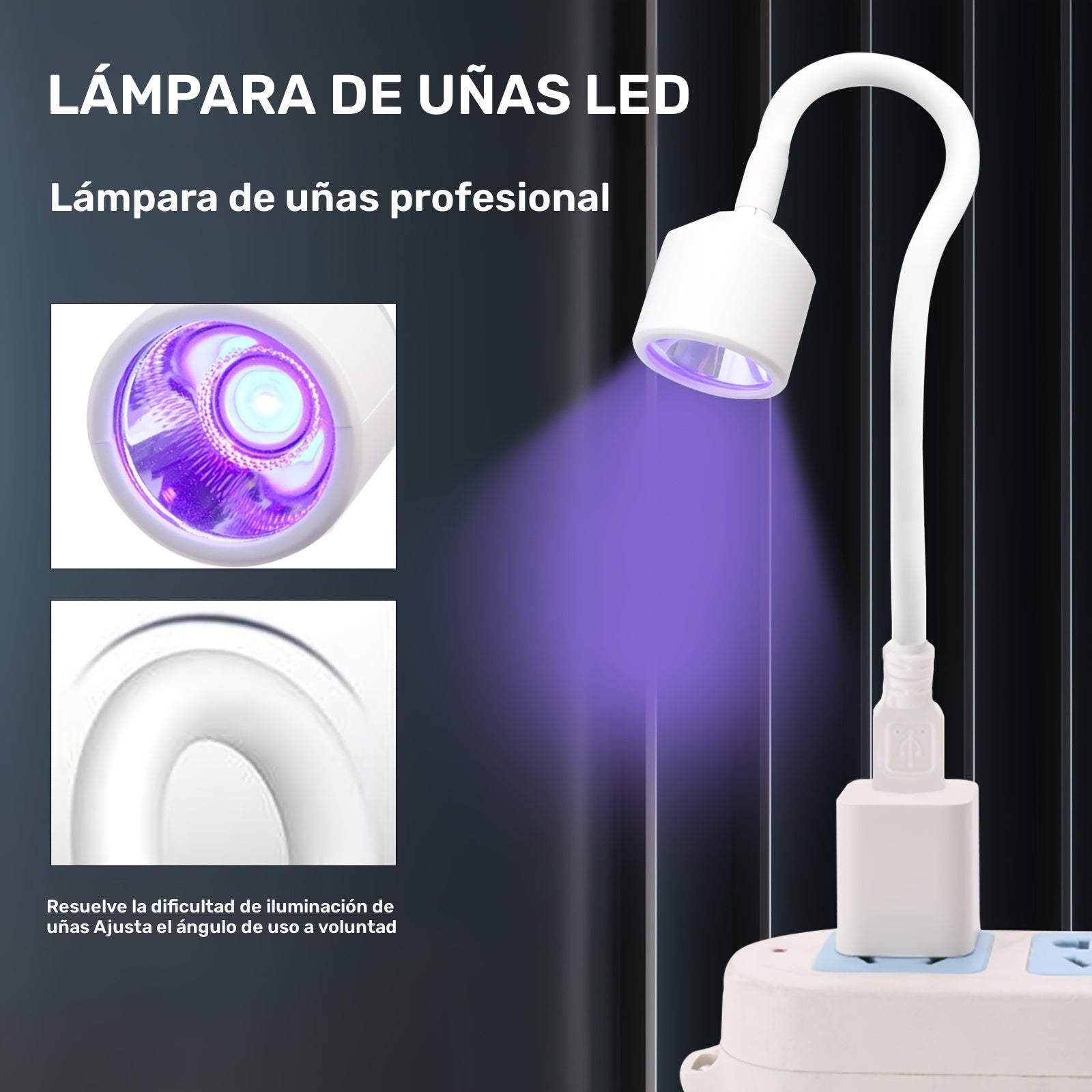 Secador de Uñas Profesional con Cuello Giratorio y Lámpara LED Portátil para Gel, Secado Rápido en Casa o Salón