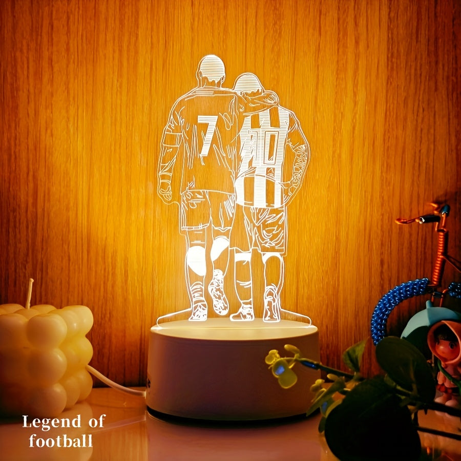 Linterna Nocturna con Silueta de Jugador de Fútbol 3D, Alimentada por USB, Luz Blanca Cálida para el Cuidado de los Ojos, Interruptor de Botón, Ideal para Decoración de Dormitorio y Regalo para Aficionados al Deporte