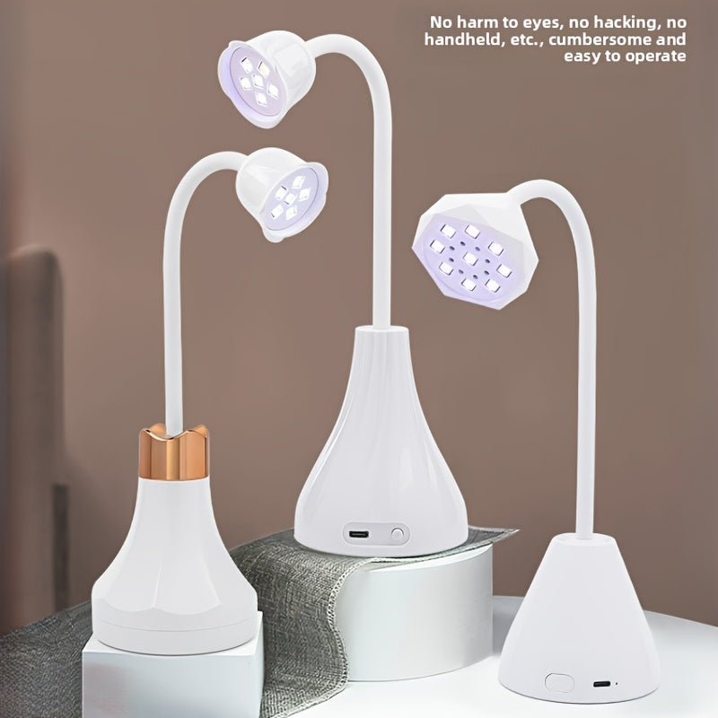 Mini Lámpara LED para Uñas - Secador de Gel Rápido con Sensor Automático y Temporizador, Luz USB Portátil con Cuello Flexible, Diseño Compacto para Hogar o Salón, Equipo de Pedicura, Cabezales Intercambiables, Color Blanco