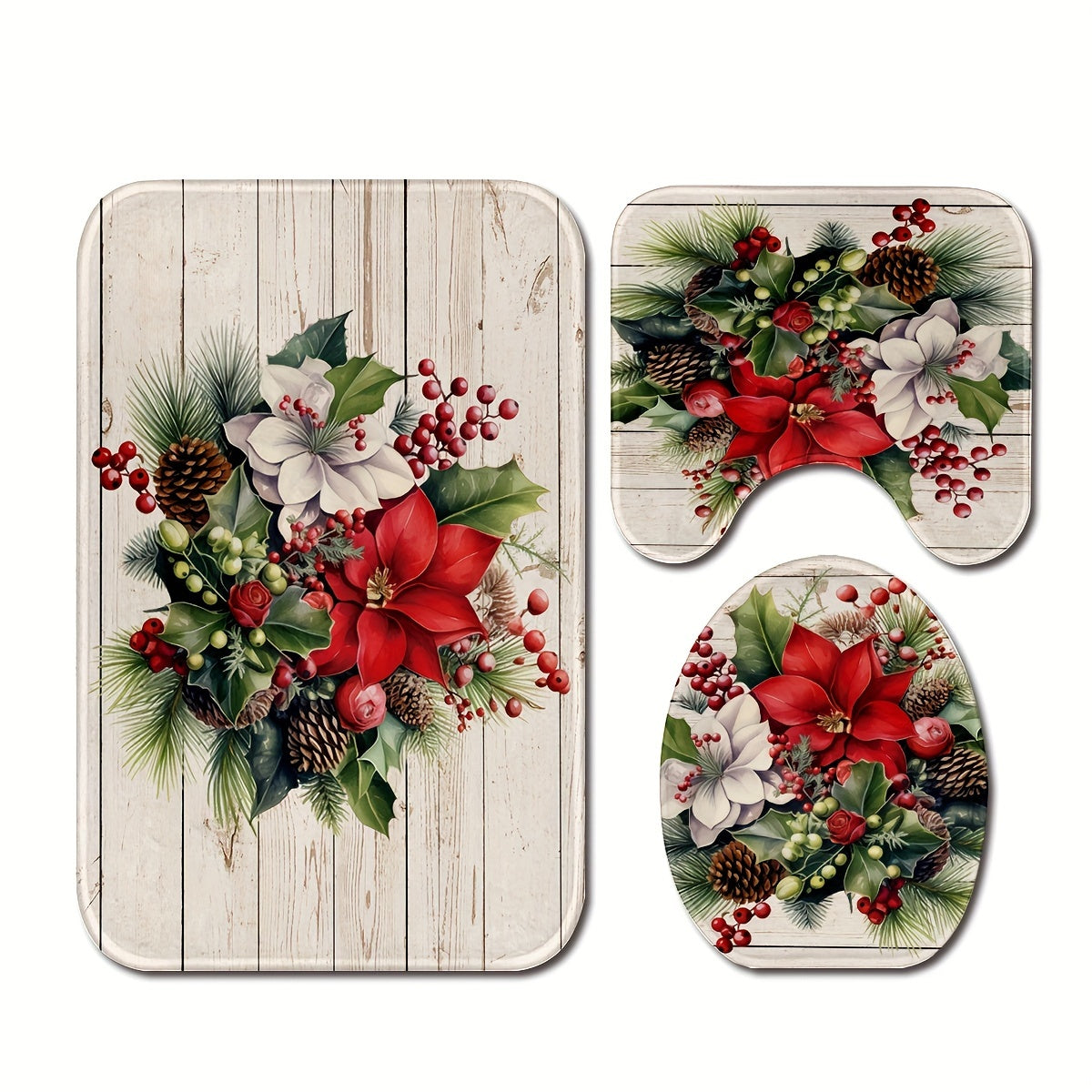 Juego de 3 Alfombras de Baño, Juego de 3 Alfombrillas de Baño para Baño, Cubierta Lavable Antideslizante para Decoración de Suelo en Cocina, Baño y Dormitorio, Incluye Alfombra de Baño, Alfombra de Contorno y Tapa de Inodoro, Alfombras de Baño Antidesliz