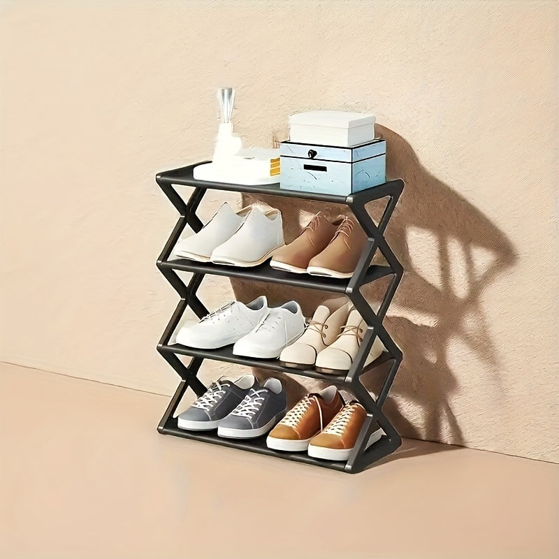 Organizador de zapatos ahorrador de espacio, 4 niveles - Diseño estable y apilable - Elegante soporte tejido de plástico para armario, garaje, entrada principal, adecuado para 30 personas en el hogar.