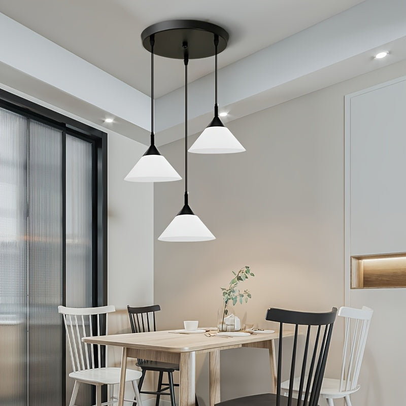 1 Unidad, Luz de Colgante de Tres Cabezas Moderna, Colgante de Plástico, Con Alambre de Suspensión Ajustable, Adecuado para Comedor, Dormitorio, Sala de Estar, Bar, Balcón, Estudio, Lugares Interiores, Utiliza Base E27, No Incluye Bombilla