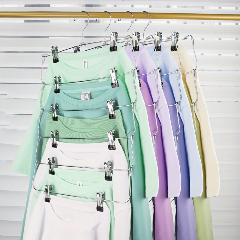 Percha Plegable de Acero Inoxidable de 6 Capas - Organizador de Ropa Multinivel para Ahorrar Espacio en Armario y Guardarropa, Sujeta Jeans, Faldas y Más