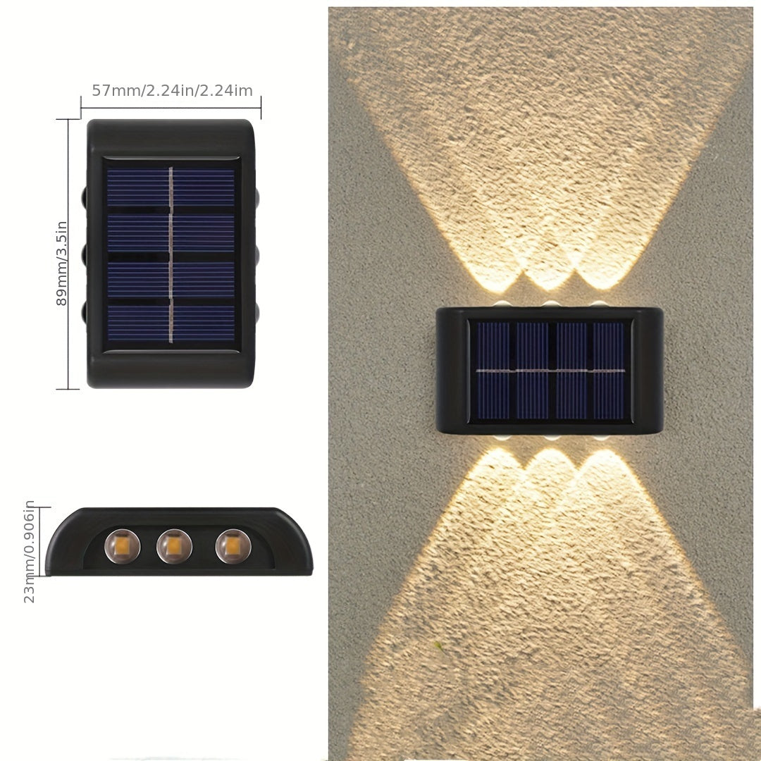 Juego de 3 luces solares para pared con 6 LED, luces exteriores para uso doméstico, pequeñas luces externas clase IP44, decoración de iluminación estilo nórdico para jardín y porche del hogar (blanco/blanco cálido)