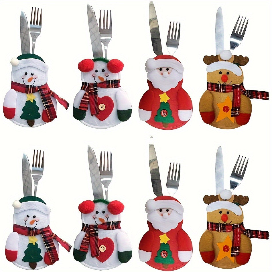 4/8/12piezas Porta Cubiertos de Navidad Bolsillos de Cubiertos para Cuchillos, Tenedores, Decoración de Mesa, Bolsas de Almacenamiento, Cubiertas de Decoración de Navidad y Fiesta de Navidad