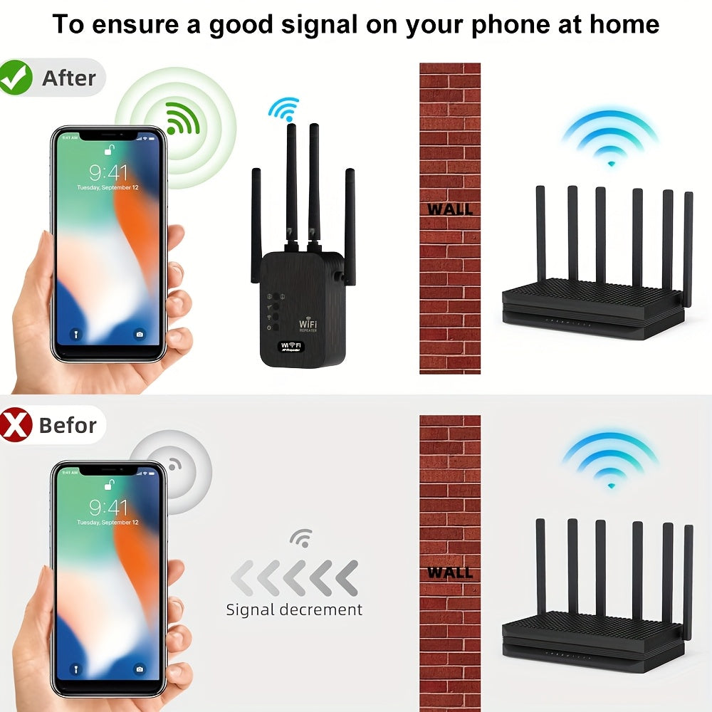 Amplificador WiFi 2024 Nuevo, Señal 6x Más Fuerte, Cobertura de 2.4GHz hasta 8500 Pies Cuadrados, Compatible con 35 Dispositivos, Cobertura Completa 360° con 4 Antenas, Configuración Rápida y Puerto Ethernet Incluido
