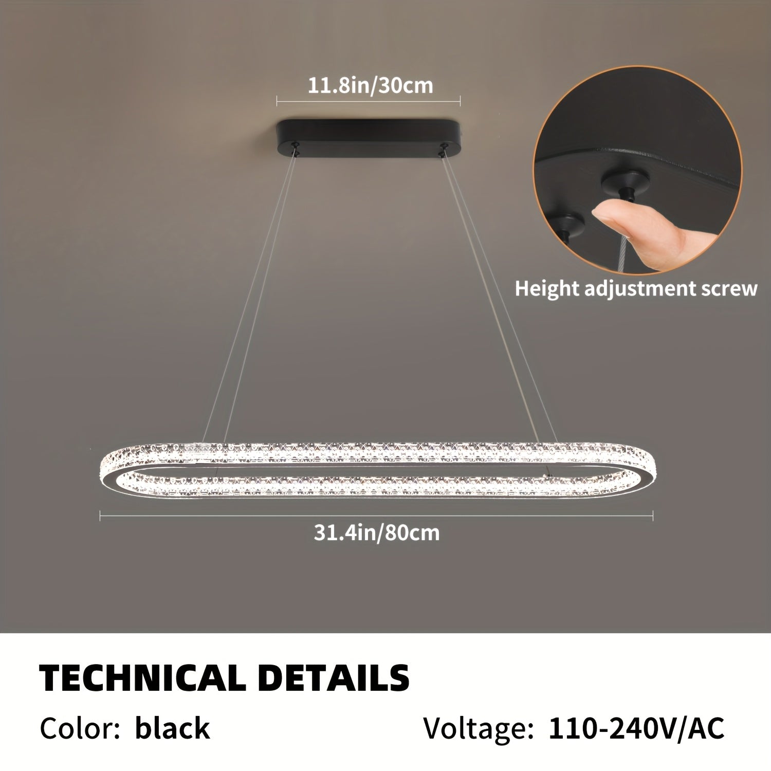 Linterna Colgante para Comedor, Luz de Mesa con LED, Lámpara Suspendida para Sala de Estar y Cocina, Diseño Ovalado Moderno, Araña para Oficina o Café