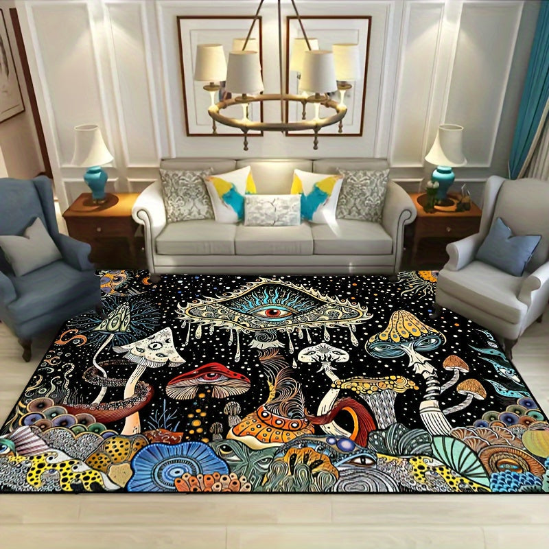 Una alfombra lavable antideslizante con patrón de champiñones, adecuada para salones, dormitorios y decoración de jardín de patio al aire libre, decoración para el hogar y embellecimiento de habitaciones.