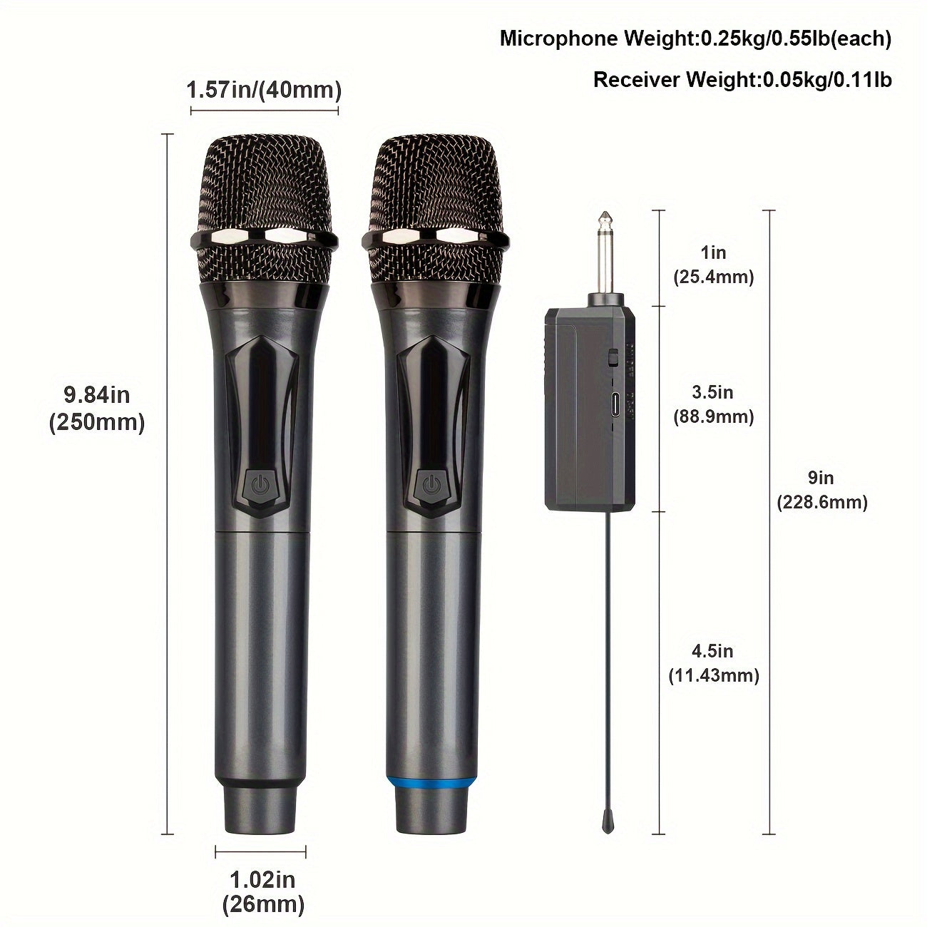 Microfono sin varillas Bomaite, Micrófono de Karaoke Portátil con Receptor Recargable para Fiestas, Iglesias y Bodas