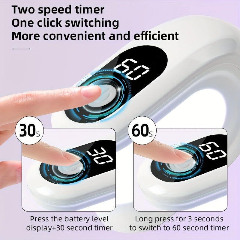 Linterna Portátil Mini para Uñas con Pantalla Digital, Modos de Temporizador 30s/60s, Batería de 500mAh, Secador de Gel USB para Diseños de Manicura y Uñas en Casa o Salón