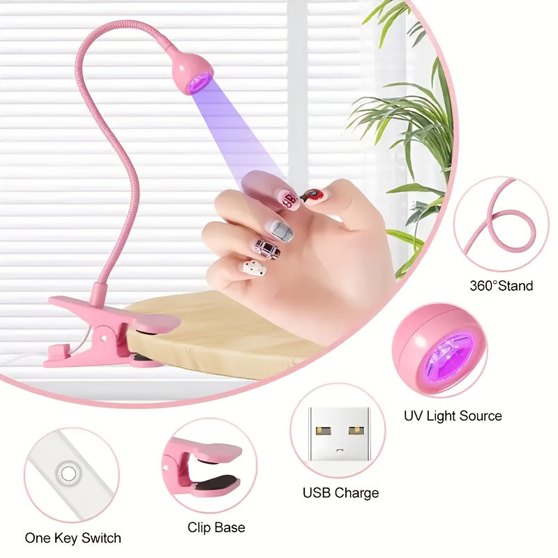 Lámpara de uñas LED mini con luz rotativa alimentada por USB para curar uñas de gel - Portátil, intensidad ajustable, ideal para cuidado de uñas en casa, no requiere batería, lámpara de uñas.
